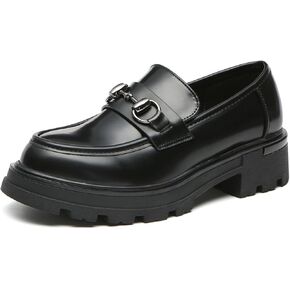 Bernal Women Chunky Platform Loafers Comfy Slip-On Penny Loafers Dressy Shoes Work School Party with Buckle
