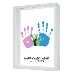 مجموعة العائلة Handprint ، إطار خشبي أبيض ، حرف DIY ، مجموعة هدايا لا نهاية لها ، 6 ألوان طلاء غير سامة (4 صفائح ، عائلة مكونة من 4)