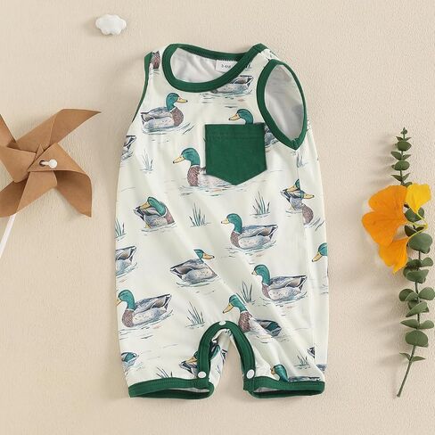 Bagilaanoe Summer Outfit Infant Baby Boy Sleeveless Romper Jumpsuit Shorts Mallard Duck One Piece Clothes in Saudi Arabia