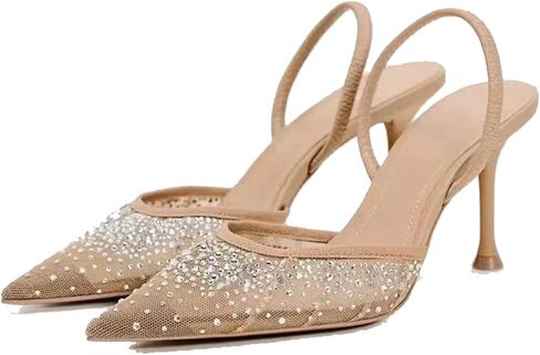 MRKEWUNEY Fashion Mesh Slingback Pumps Shoes for Women Ankle Strap Pointed Toe Pumps in Kuwait
