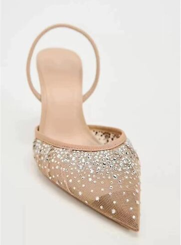 MRKEWUNEY Fashion Mesh Slingback Pumps Shoes for Women Ankle Strap Pointed Toe Pumps in Kuwait