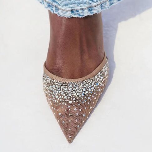 MRKEWUNEY Fashion Mesh Slingback Pumps Shoes for Women Ankle Strap Pointed Toe Pumps in Kuwait