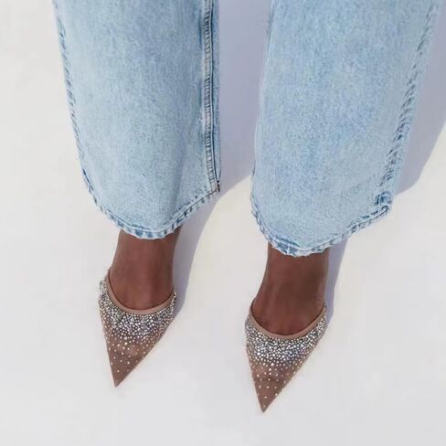 MRKEWUNEY Fashion Mesh Slingback Pumps Shoes for Women Ankle Strap Pointed Toe Pumps in Kuwait
