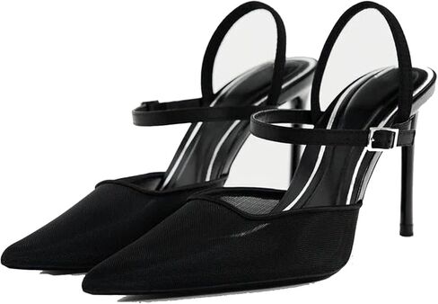 MRKEWUNEY Fashion Mesh Slingback Pumps Shoes for Women Ankle Strap Pointed Toe Pumps in Kuwait