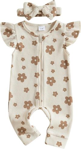 MERSARIPHY Newborn Baby Girl Summer Clothes Zip Up Ruffle Waffle Knit One Piece Romper Jumpsuit Coming Home Hospital Outfit in Kuwait