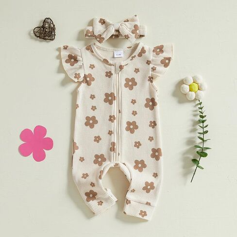 MERSARIPHY Newborn Baby Girl Summer Clothes Zip Up Ruffle Waffle Knit One Piece Romper Jumpsuit Coming Home Hospital Outfit in Kuwait