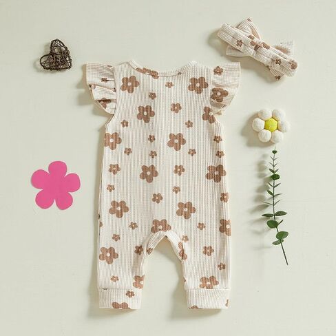 MERSARIPHY Newborn Baby Girl Summer Clothes Zip Up Ruffle Waffle Knit One Piece Romper Jumpsuit Coming Home Hospital Outfit in Kuwait