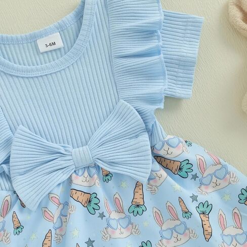 MoZiKQin Baby Girl Outfit Newborn Romper Dress Ribbed Ruffle Bowknot Skirt Hem Jumpsuit Cute Summer Clothes+Headband in Kuwait