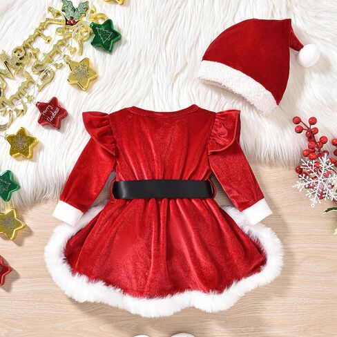 Infant Baby Girl Christmas Outfit Santa Romper Dress Long Sleeve Fur Trim Velvet Xmas Princess Dresses in Kuwait