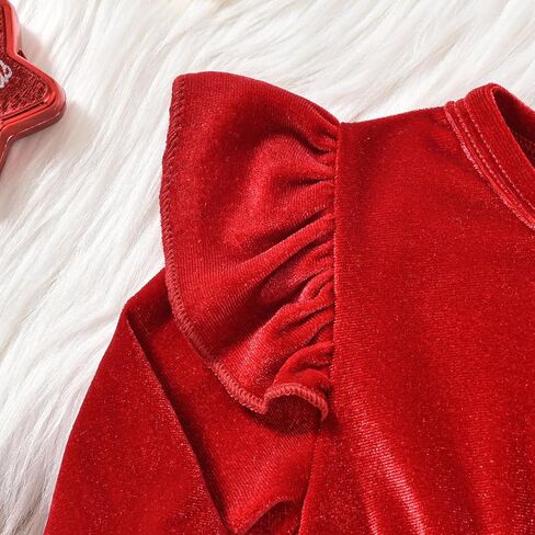 Infant Baby Girl Christmas Outfit Santa Romper Dress Long Sleeve Fur Trim Velvet Xmas Princess Dresses in Kuwait