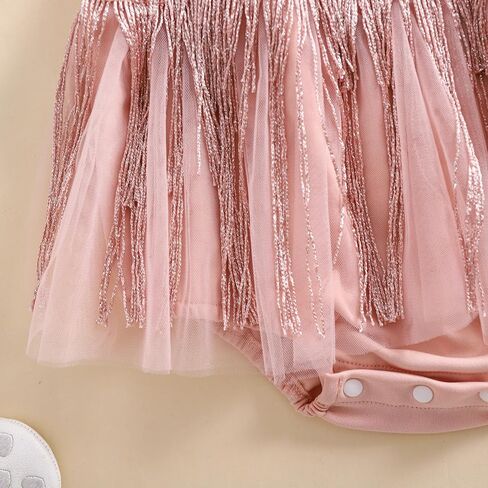 Kuriozud Newborn Baby Girl Summer Clothes Sequin Fringe Romper Dress Puff Short Sleeve Tulle Romper Cute Sparkling Clothes in Kuwait