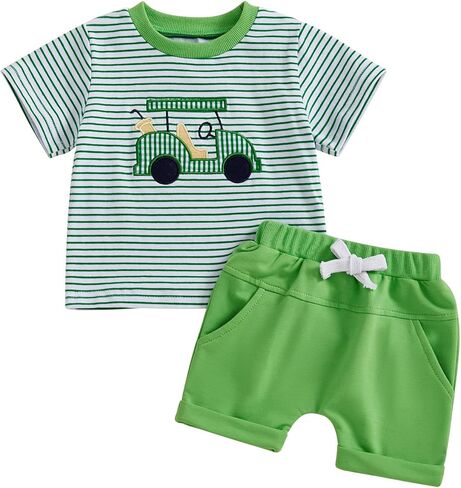Amiblvowa Toddler Baby Boy Golf Outfit Golf Cart Hole Shirt Stirts Summor in Kuwait