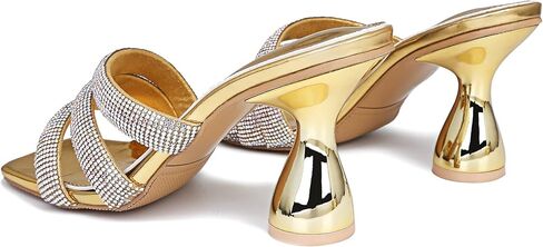 Women's Rhinestone Square Heeled Sandals Slip On Peep Toe Chunky Block Kitten High Heels Mules Slippers Slides Fashion Wedding Dress Backless Pump Shoes in Kuwait