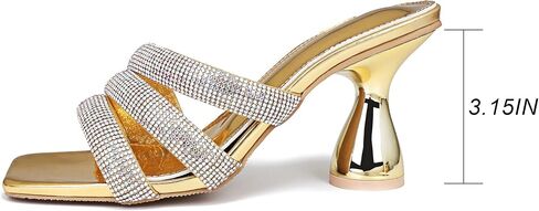 Women's Rhinestone Square Heeled Sandals Slip On Peep Toe Chunky Block Kitten High Heels Mules Slippers Slides Fashion Wedding Dress Backless Pump Shoes in Kuwait