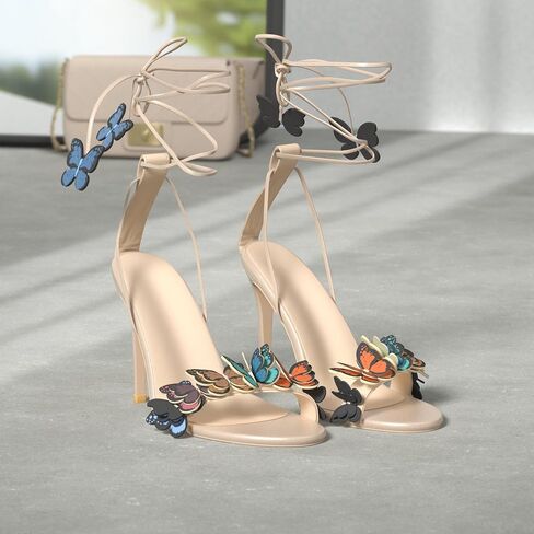 Arqa Strappy Sandals for Women Butterfly Ankle Wrap Stiletto High Heels Open Toe Suede Lace-up Heeled Sandal Wedding Bride Dressy Pumps in Kuwait