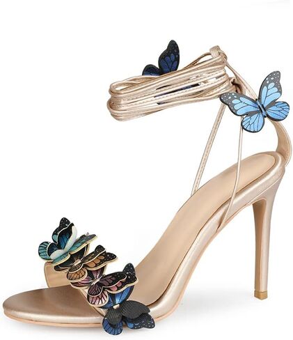 Arqa Strappy Sandals for Women Butterfly Ankle Wrap Stiletto High Heels Open Toe Suede Lace-up Heeled Sandal Wedding Bride Dressy Pumps in Kuwait
