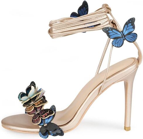 Arqa Strappy Sandals for Women Butterfly Ankle Wrap Stiletto High Heels Open Toe Suede Lace-up Heeled Sandal Wedding Bride Dressy Pumps in Kuwait