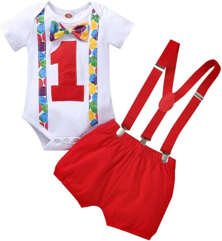 Baby Boy Funny 1st Birthday Halloween Outfit Bow Tie Bodysuit Adjustable Y Suspenders Pants Clothes set in Saudi Arabia