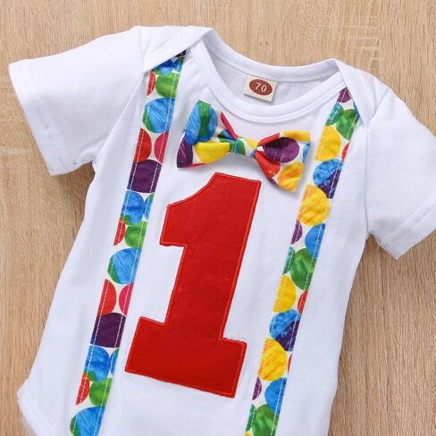 Baby Boy Funny 1st Birthday Halloween Outfit Bow Tie Bodysuit Adjustable Y Suspenders Pants Clothes set in Saudi Arabia