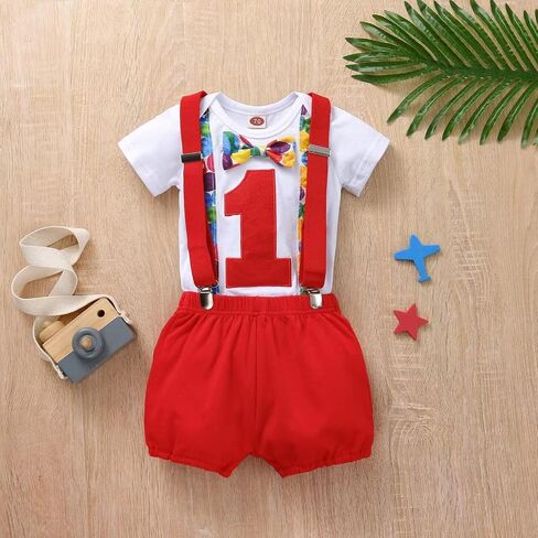 Baby Boy Funny 1st Birthday Halloween Outfit Bow Tie Bodysuit Adjustable Y Suspenders Pants Clothes set in Saudi Arabia