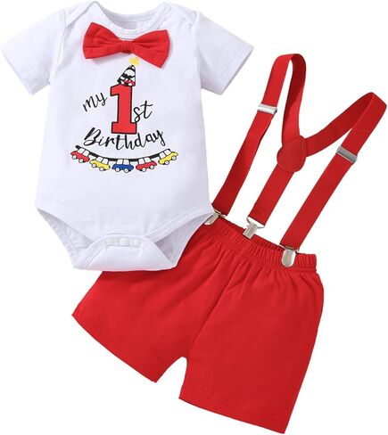 Baby Boy Funny 1st Birthday Halloween Outfit Bow Tie Bodysuit Adjustable Y Suspenders Pants Clothes set in Saudi Arabia