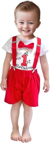 Baby Boy Funny 1st Birthday Halloween Outfit Bow Tie Bodysuit Adjustable Y Suspenders Pants Clothes set in Saudi Arabia
