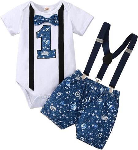 Baby Boy Funny 1st Birthday Halloween Outfit Bow Tie Bodysuit Adjustable Y Suspenders Pants Clothes set in Saudi Arabia