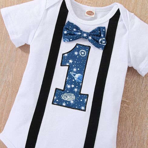 Baby Boy Funny 1st Birthday Halloween Outfit Bow Tie Bodysuit Adjustable Y Suspenders Pants Clothes set in Saudi Arabia