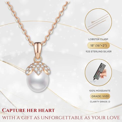 Women Gifts Real Freshwater Pearl Pendant Moissanite Necklace 925 Sterling Silver Fine Jewelry for Wife Mom Girlfriend, Anniversary Valentine's Day Mothers Day in Kuwait