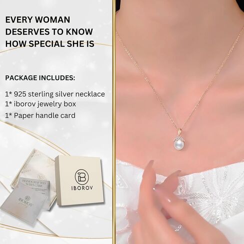 Women Gifts Real Freshwater Pearl Pendant Moissanite Necklace 925 Sterling Silver Fine Jewelry for Wife Mom Girlfriend, Anniversary Valentine's Day Mothers Day in Kuwait
