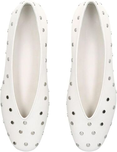Studded Leather Ballet Flats for Women Round Toe Low Heel Slip On Mary Jane Flat Comfortable Casual Ballerina Shoes in Kuwait