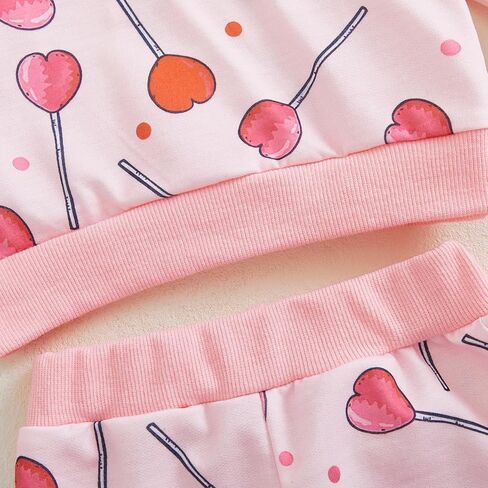 Toddler Girl Valentine's Day Outfits Heart Candy Print Long Sleeve Sweatshirt Pants Set Infant Spring Fall Clothes in Kuwait