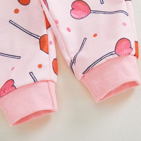 Toddler Girl Valentine's Day Outfits Heart Candy Print Long Sleeve Sweatshirt Pants Set Infant Spring Fall Clothes in Kuwait