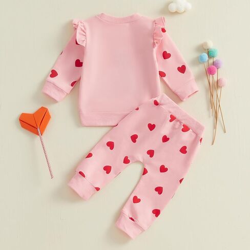 Toddler Girl Valentine's Day Outfits Heart Candy Print Long Sleeve Sweatshirt Pants Set Infant Spring Fall Clothes in Kuwait