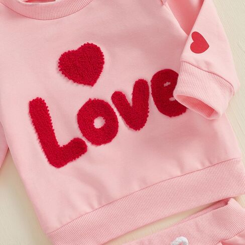 Toddler Girl Valentine's Day Outfits Heart Candy Print Long Sleeve Sweatshirt Pants Set Infant Spring Fall Clothes in Kuwait