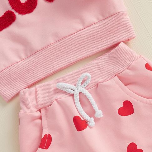 Toddler Girl Valentine's Day Outfits Heart Candy Print Long Sleeve Sweatshirt Pants Set Infant Spring Fall Clothes in Kuwait