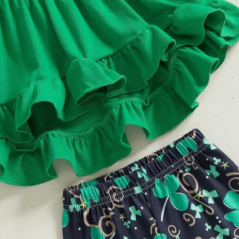 غوشيير طفل طفل طفلة سانت باتريكز يوم الزي البرسيم الكشكش الطويل الأكمام تونك فستان أعلى السراويل in Kuwait