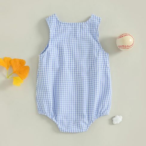 Baby Girl Boy Summer Clothes Baseball Embroidery Overall Smocked Newborn Infant Rompers One Piece Outfit in Kuwait