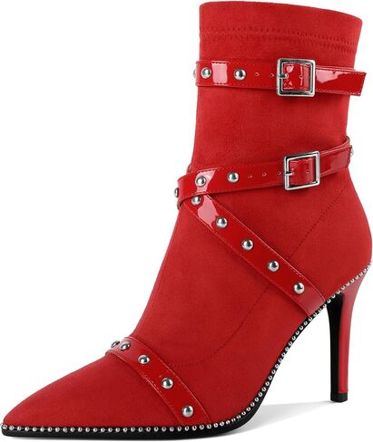 Joseywade Womens Ankle Booties 3.7 Inch Heel High Stiletto Boots Beaded Studded Pointed Toe Side Zipper Boots Size 5-13 in Saudi Arabia