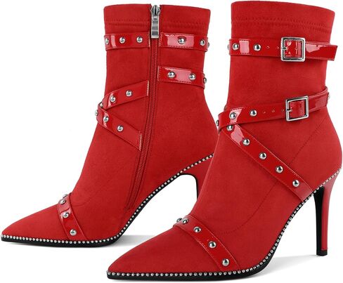 Joseywade Womens Ankle Booties 3.7 Inch Heel High Stiletto Boots Beaded Studded Pointed Toe Side Zipper Boots Size 5-13 in Saudi Arabia