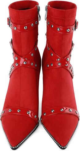 Joseywade Womens Ankle Booties 3.7 Inch Heel High Stiletto Boots Beaded Studded Pointed Toe Side Zipper Boots Size 5-13 in Saudi Arabia