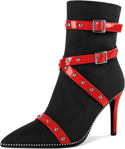 Joseywade Womens Ankle Booties 3.7 Inch Heel High Stiletto Boots Beaded Studded Pointed Toe Side Zipper Boots Size 5-13 in Saudi Arabia