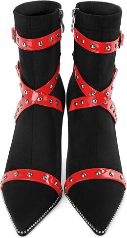 Joseywade Womens Ankle Booties 3.7 Inch Heel High Stiletto Boots Beaded Studded Pointed Toe Side Zipper Boots Size 5-13 in Saudi Arabia