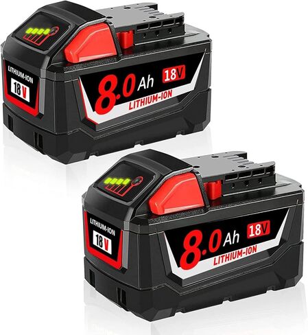 تم ترقية 2 حزمة 18V 8.0AH استبدال MILW M-18 بطارية متوافقة مع M-18 MILW بطارية 48-111-1820 48-11-1840 48-11-1850 48-11-1828 48-11-11862 48-11-111111111111111111111111111111111111111111111 48-59-1812 48-59-1802 مع ضوء LED in Saudi Arabia