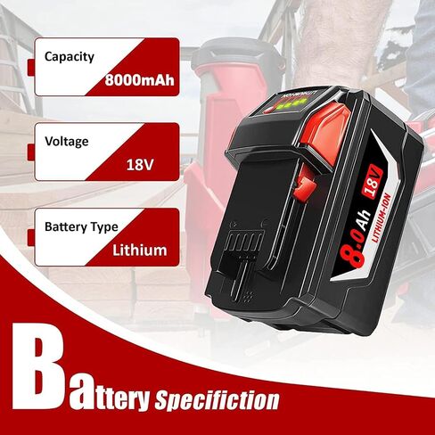 تم ترقية 2 حزمة 18V 8.0AH استبدال MILW M-18 بطارية متوافقة مع M-18 MILW بطارية 48-111-1820 48-11-1840 48-11-1850 48-11-1828 48-11-11862 48-11-111111111111111111111111111111111111111111111 48-59-1812 48-59-1802 مع ضوء LED in Saudi Arabia
