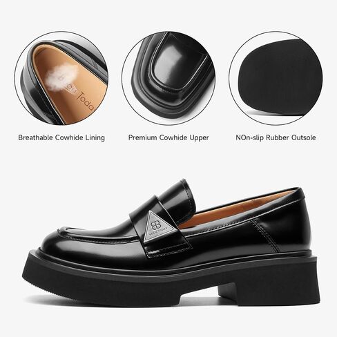 BEAU TODAY Womens Platform Loafers, Chunky Loafers for Women, Comfortable Slip-on Genuine Leather Loafers, Business Casual Chunky Heel Round Toe Dress Shoes in Kuwait