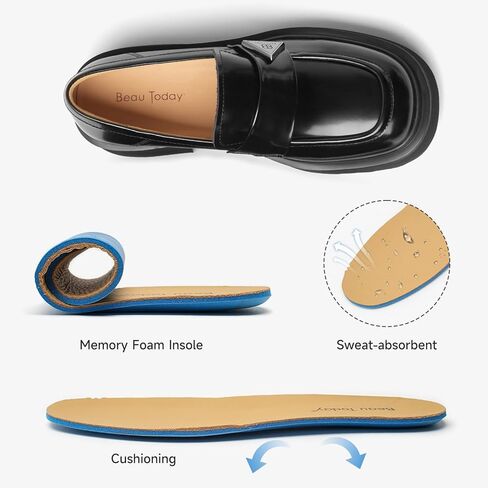 BEAU TODAY Womens Platform Loafers, Chunky Loafers for Women, Comfortable Slip-on Genuine Leather Loafers, Business Casual Chunky Heel Round Toe Dress Shoes in Kuwait