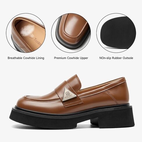 BEAU TODAY Womens Platform Loafers, Leather Penny Loafer Shoes | Comfortable, Chunky Heel, Slip-on, Non-Slip Durable, Round Toe Business Casual Loafers in Saudi Arabia
