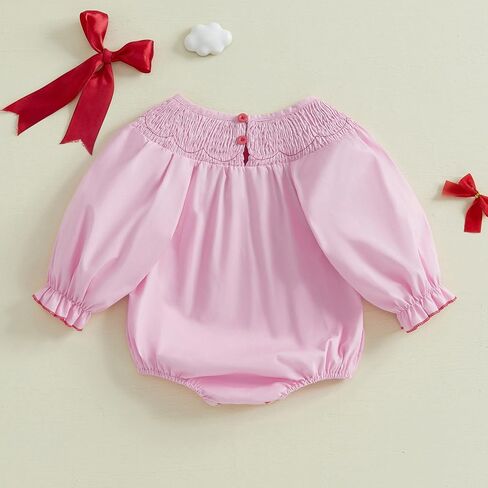 My First Valentines Day Baby Girl Outfit Newborn Plaid Smocked Bubble Romper Heart Embroidery Cute Infant Clothes in Kuwait