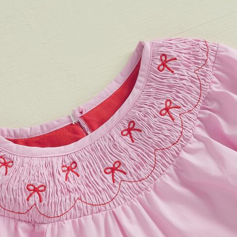 My First Valentines Day Baby Girl Outfit Newborn Plaid Smocked Bubble Romper Heart Embroidery Cute Infant Clothes in Kuwait